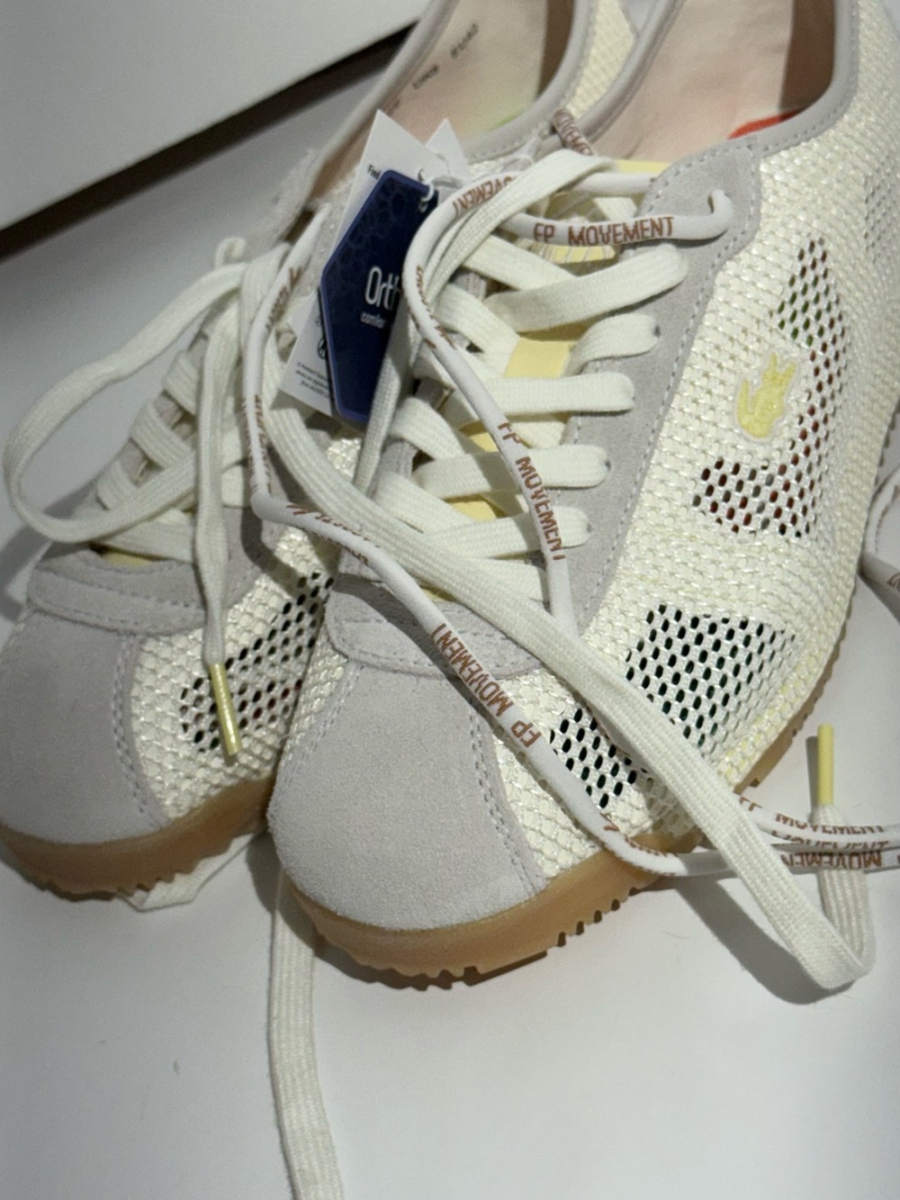 NWT FP Movement Lacoste Women’s Cream & Yellow Mesh Suede Club Low Sneakers - Picture 11 of 16